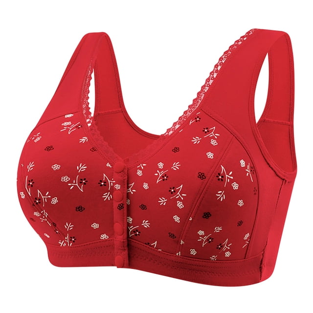 Timegard Wireless Bras for Women Plus Size Front Closure Button Lace Full Support Print Comfort Bralette
