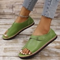 thumbnail image 4 of Womens Flat Sandals Slip on Toe Ring Buckle Strap Open Toe Thick Sole Summer Beach Leather Sandals Green, 4 of 9
