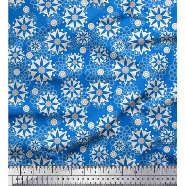 Soimoi Satin Silk Fabric Floral Mandala Print Sewing Fabric Yard 42 Inch Wide