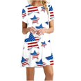 thumbnail image 1 of LNGOOR Robes d'Été de Jour de l'Indépendance pour les Femmes à Manches Courtes Étoiles Rayures Imprimées Casual Col Rond une-Ligne Mini Robe, 1 of 4