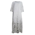 thumbnail image 4 of RKSTN Robe d'Été pour Femme Décontractée Unie à Manches Mi-Longues avec Empiècements en Maille, Robe Midi Fluide, 4 of 6
