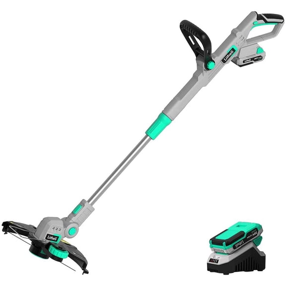 Litheli 20V Cordless String Trimmer,12-Inch Battery Powered Grass Trimmer & Wheeled Edger, Automatic Line Feed, 2.0Ah Battery and Charger, for Grass Trimming