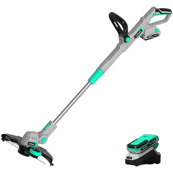 Litheli 20V Cordless String Trimmer,12-Inch Battery Powered Grass Trimmer & Wheeled Edger, Automatic Line Feed, 2.0Ah Battery and Charger, for Grass Trimming