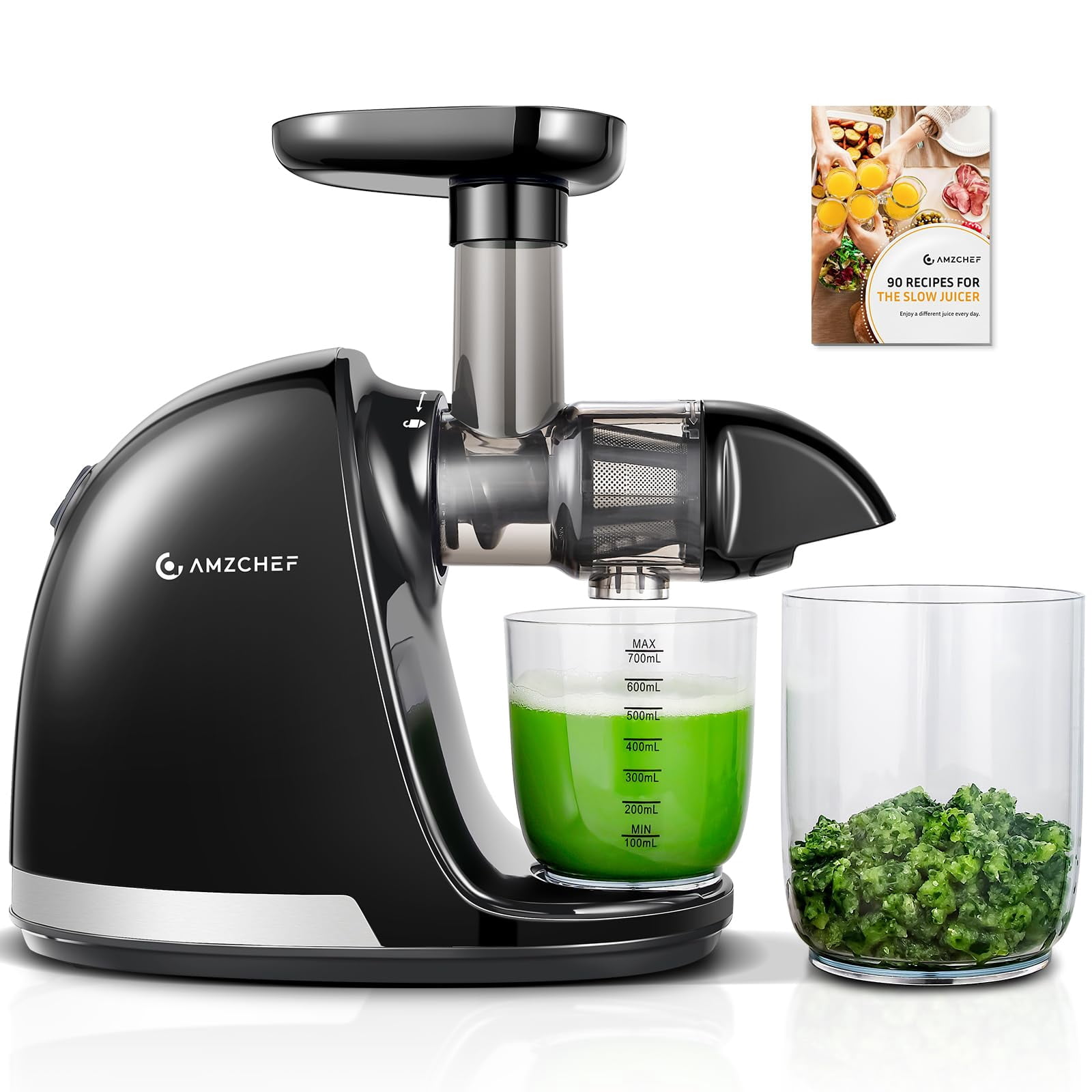 Cold Press Juicer Machines, AMZCHEF Slow Masticating Juicer with Reverse Function, High Juice Yield, Easy Clean with Brush, Recipes for High Nutrient