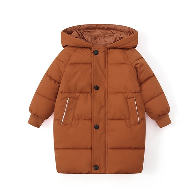 FAOWME Girls Down Jacket With Thick Quilted For Winter Mid-Length Coat Brown 18-24 Months