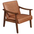 thumbnail image 1 of Yaheetech Mid-Century Modern Faux Leather Accent Chair with Solid Wood Legs, Brown, 1 of 7