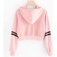 thumbnail image 2 of ORUYROP Sweat à Capuche Court à Manches Longues Zippé Rayé pour Femmes, Veste Décontractée à Cordon de Serrage, 2 of 5