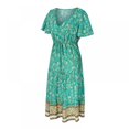 thumbnail image 3 of MesaSe Robes Bohèmes Imprimées Florales Col en V Manches Courtes Décontractées Plage Maxi Longue Robe, 3 of 6