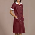 thumbnail image 1 of Tidyack,Discount Galore,Nurse Lapel Dress, Solid Color Work Dress, Pockets + Button Splicing, Midi Length, For Healthcare Staff, Professional Work Attire, Cotton Blend, Clean Cut, Daily Uniform, 1 of 6