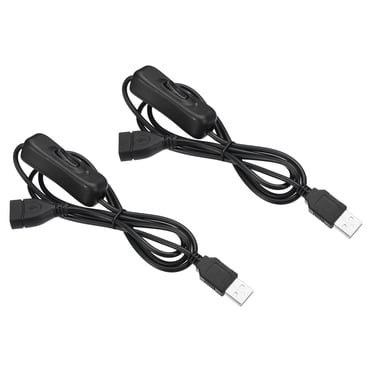 Unique Bargains USB Extension Cable with ON/Off Switch Extension Power Cords Adapter with LED Indicator Black 2 Pack