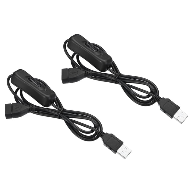 Unique Bargains USB Extension Cable with ON/Off Switch Extension Power Cords Adapter with LED Indicator Black 2 Pack