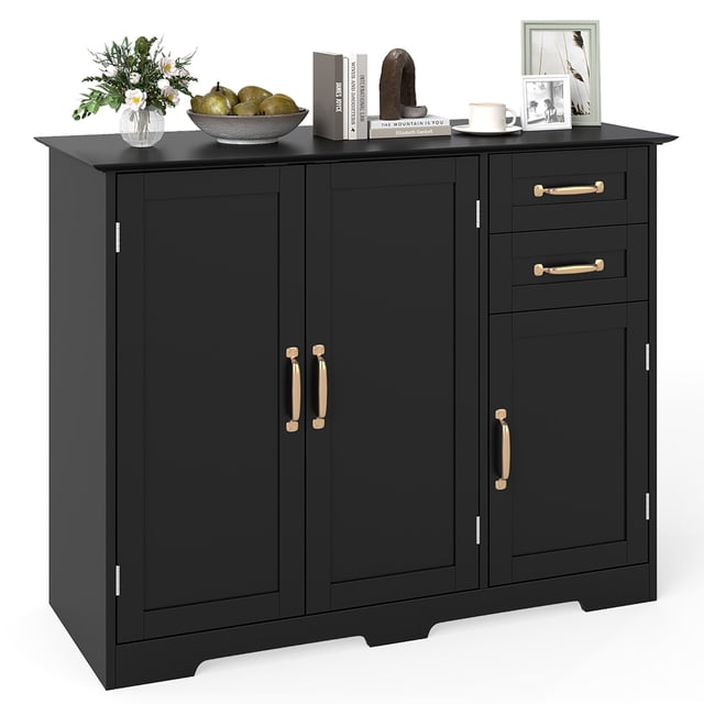 Costway 40" Sideboard Buffet Cabinet Modern Kitchen Storage Organizer with 2 Drawers Black