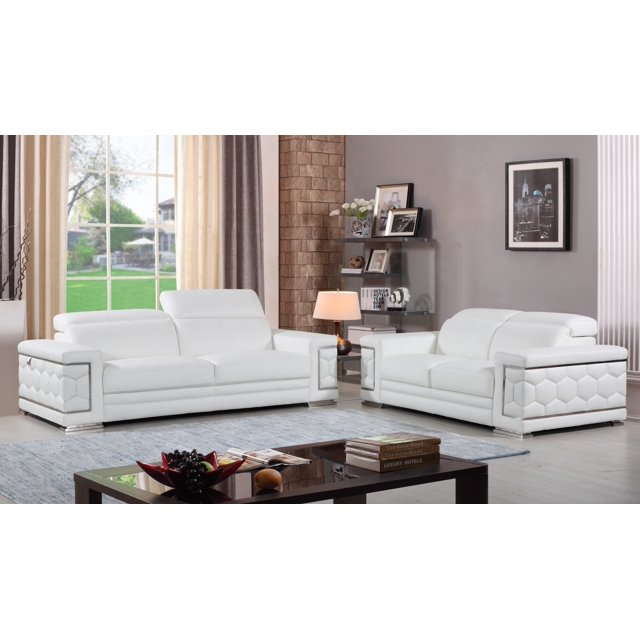 Canapé et Causeuse Moderne en Cuir Blanc de 71 X 41 X 29 Po
