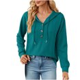 thumbnail image 1 of Yuyuzo Womens Fall Sweatshirts Drawstring V Neck Buttons Long Sleeve Textured Knit Pullover Tops, 1 of 7