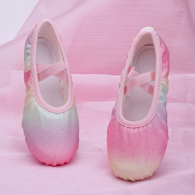 Gleaming Glitter Ballet Sneakers for Girls Dance Practice Stage Performances Soft Soled Play Shoes Gradient Design