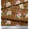thumbnail image 2 of Soimoi Satin Lourd Brun Tissu Feuilles et Roses Imprimés Floraux au Mètre 54 Pouces de Large, 2 of 3