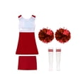 thumbnail image 4 of Oyolan Filles Enfants Ensemble 4 Pcs Costume de Cheerleading avec Shorts Pompons Chaussettes Ensemble Robe de Danse de Lycée Tenue de Cheerleader A Rouge 12, 4 of 5