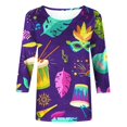 thumbnail image 4 of Outfmvch Chemises Mardi Gras pour Femmes, Manches 3/4 Hauts pour Femmes, Tenue Mardi Gras pour Femmes, Blouses pour Femmes, Hauts d'Entraînement pour Femmes, Tunique Graphique de Carnaval Manches 3/4 Col Rond Blouse Bleue TG, 4 of 5