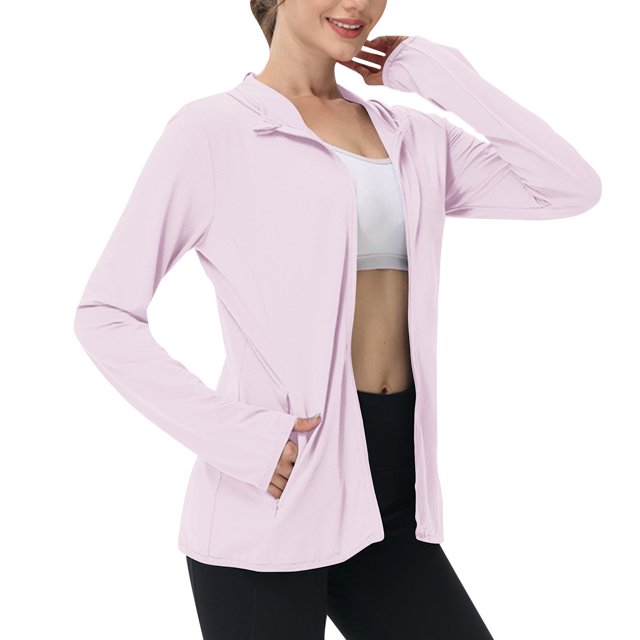 SHTXOZHI Veste Athlétique Légère pour Femmes Protection Solaire Fermeture Éclair Complète Manches Longues Chandails à Capuchon Randonnée Extérieur