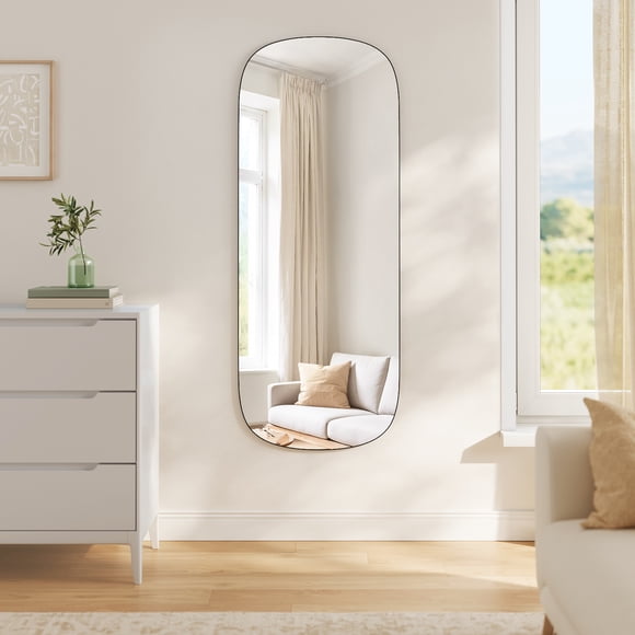SONGMICS HOME Miroir mural pleine longueur – Miroir en verre sans cadre avec arche, 120 x 47 cm, à suspendre à une porte ou fixer au mur, idéal pour toute pièce