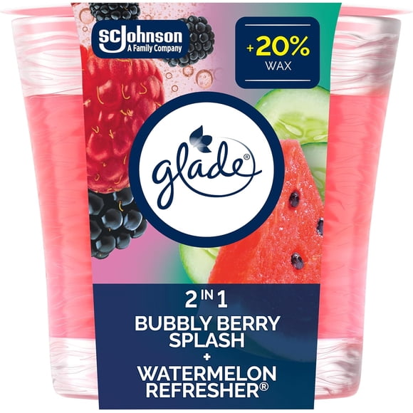 Glade 2-in-1 Scented Candle, Bubbly Berry Splash + Watermelon Refresher, 1-Wick Candle, Air Freshener Infused with Essential Oils for Home Fragrance, 1 Count