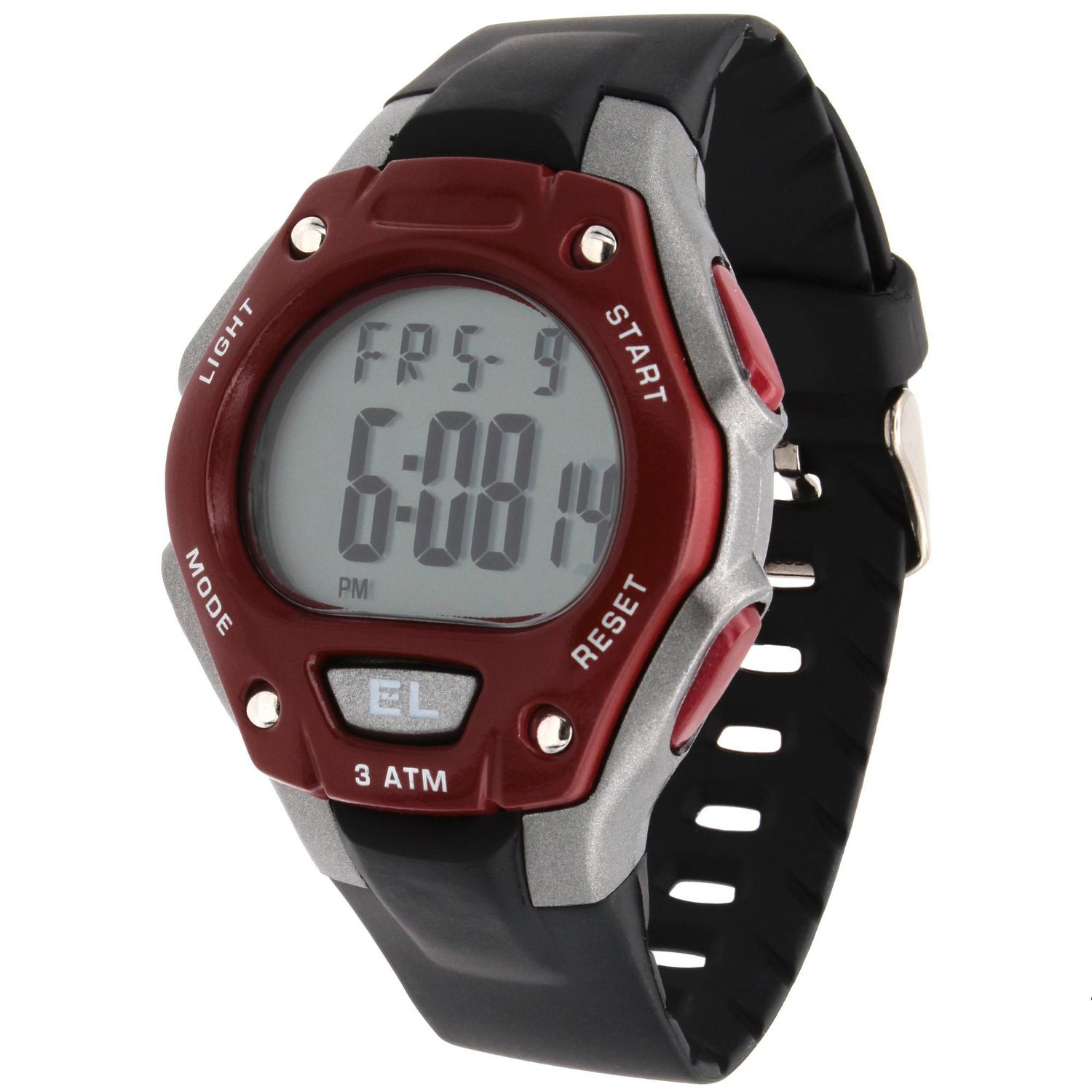 Men’s Digital Sport Watch – Red and Silver Case with Black Strap