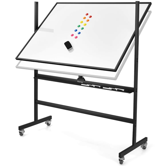Costway Tableau Blanc Mobile Magnétique Réversible Double Face 48"x36 Pouces à Hauteur Réglable