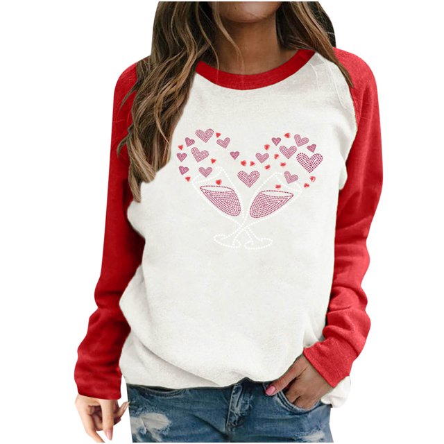 RKSTN Chandail en Molleton de la Saint-Valentin pour Femmes Mode Imprimé Lettre et Cœur Chandail en Molleton Manches Longues Col Rond Tops