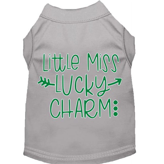 Little Miss Lucky Charm Screen Print Dog Shirt Grey Lg (14)