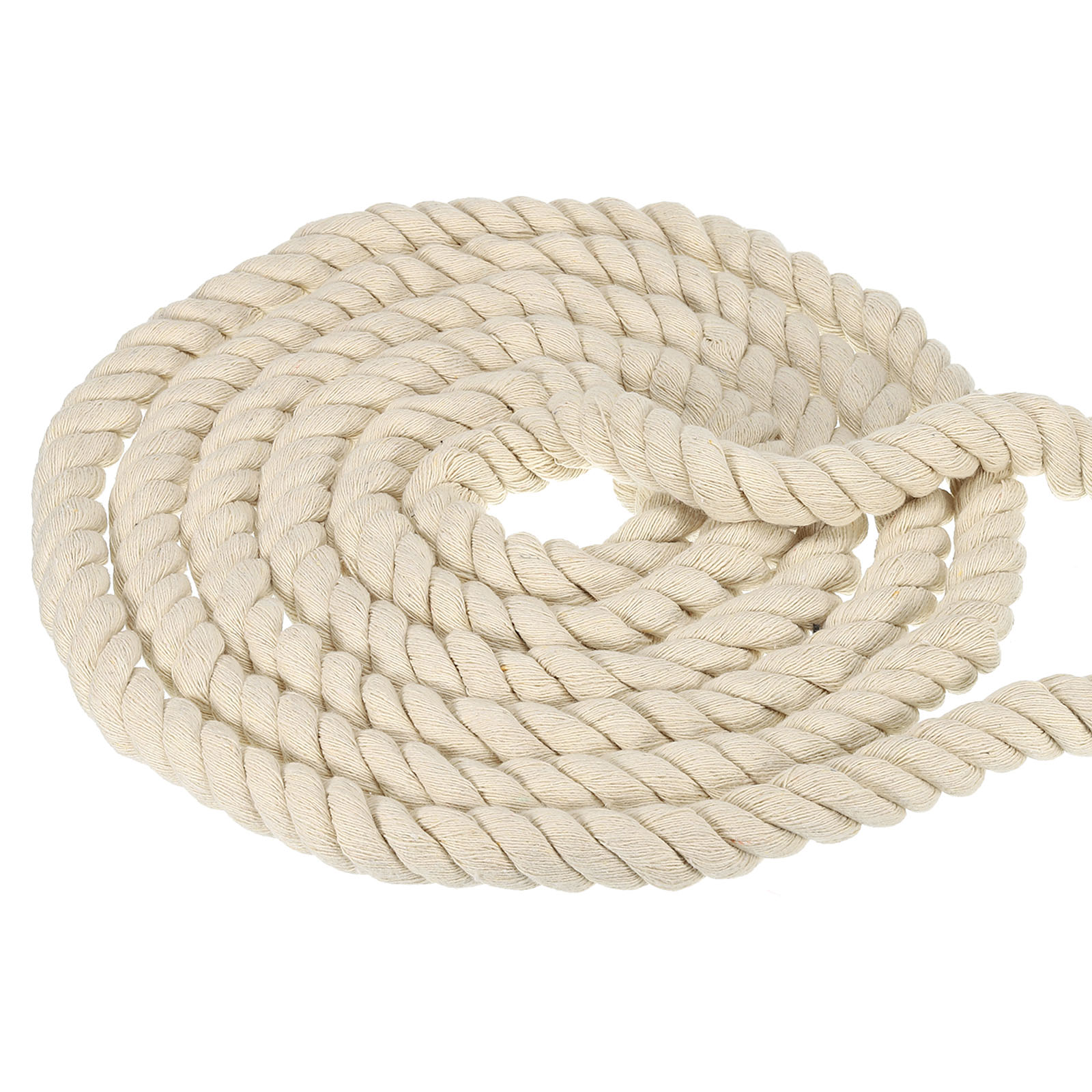 Uxcell Natural Twisted Cotton Rope 3/4 Inch x 49 Feet 3 Strand Tug of War Rope with Sealing Tape Beige