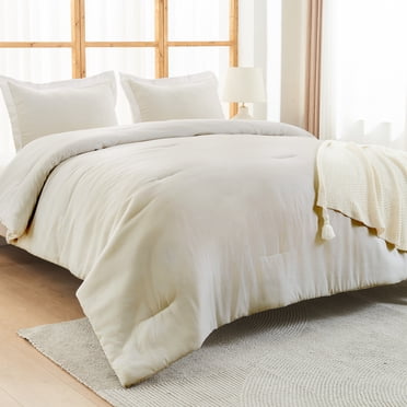 Hitime Ultra Soft Beige Twin Size Comforter Set 3 Pieces Gentle Down Alternative Bedding 1 Lightweight Comforter and 2 Pillowcases