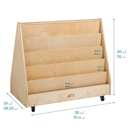 ECR4Kids-ELR-0335 Birch Double-Sided Book Display Stand, Wood Book Shelf Organizer for Kids, 10 Shelves, Natural