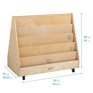 ECR4Kids-ELR-0335 Birch Double-Sided Book Display Stand, Wood Book Shelf Organizer for Kids, 10 Shelves, Natural
