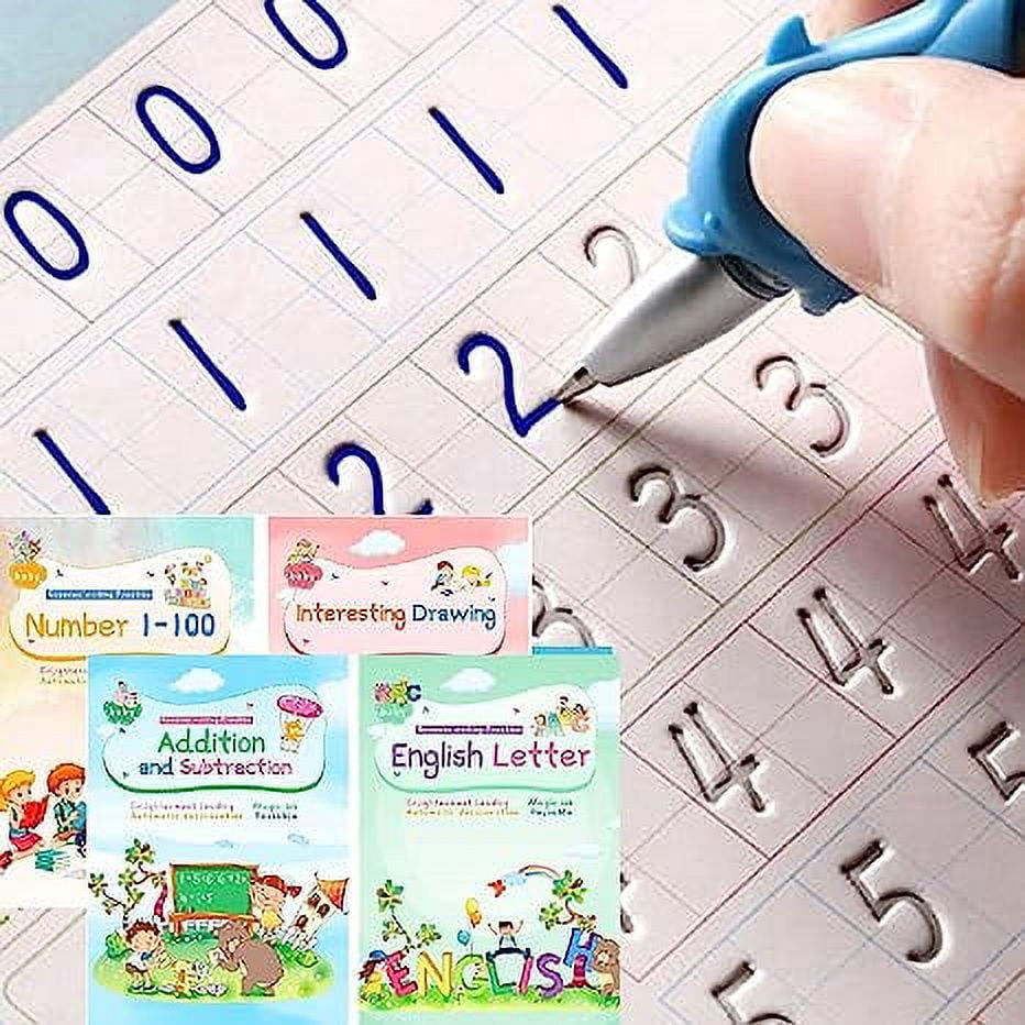 Zhuge Magic Ink Copybooks for Kids Reusable Handwriting Workbooks for Preschools Grooves Template Design and Handwriting Aid Practice for Kids The Print Writing (4 Books with Pens)