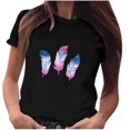 thumbnail image 1 of Pompotops Femmes Filles Grande Taille Chemise à Imprimé Plume Manches Courtes T-Shirt Blouse Hauts, 1 of 7