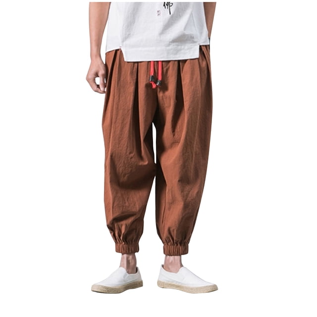 Qertyioot Fashion Men's Casual Loose Solid Color Leg Elasticated Pants