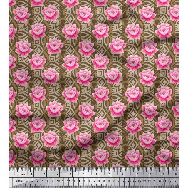 Soimoi Poly Georgette Fabric Stripe & Rose Floral Print Fabric by The Yard 52 Inch Wide