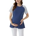 thumbnail image 1 of Tranfacy Chemises de Maternité, Hauts de Grossesse à Manches Courtes pour Femmes, Chemise d'Allaitement Rayée à Manches Courtes à Col Rond Haut de Maternité à Blocs de Couleur, 1 of 3