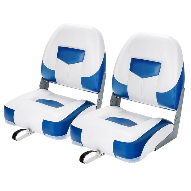Gymax 2 Pcs Siège de Bateau à Dossier Bas Pliant Siège de Bateau de Pêche Vis en Acier Inoxydable Bleu et Blanc