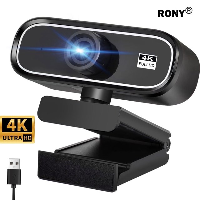 RONY Caméra Web 4K avec Mise au Point Automatique et Micro à Réduction de Bruit, Dotée d'Une Résolution 4K Ultra HD, d'Une correction de Lumière Automatique et d'Un Capteur de Fréquence de 30 Ips pour des Visuels Nets. Conçue avec un Boîtier ABS Noir, Elle Comprend un Connecteur USB Type-A pour une Utilisation plug-and-play. Compatible avec Windows, Mac, Android et Linux, Parfaite pour le Diffusion en Continu, les Appels Vidéo et les Réunions en Ligne.