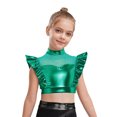 thumbnail image 1 of Hansber Kids Girls Ruffle Crop Tops Shiny Mesh Patchwork Hip Hop Street Dance Tops Performance Costume Green 6, 1 of 5