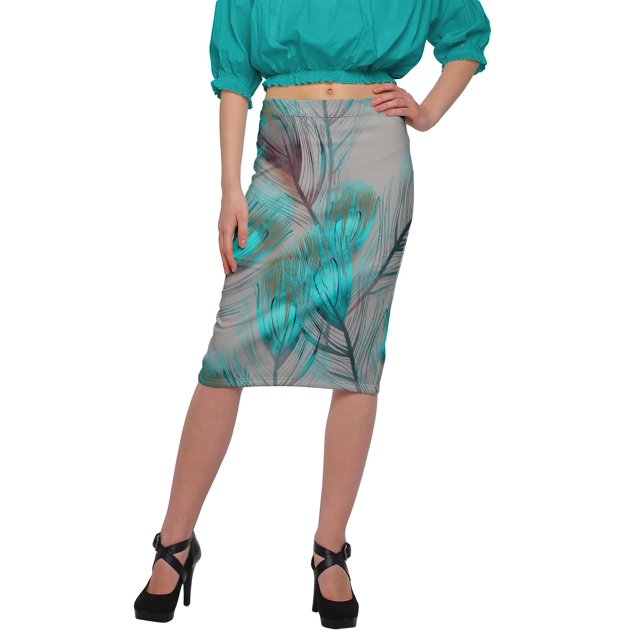 Moomaya Jupe Imprimée Longueur Genou pour Femmes Grande Taille Jupe en Poly Spandex