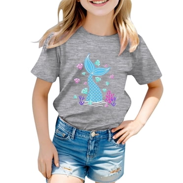T-shirts pour Filles Enfant Filles Été Mignon Animal Marin Graphique T-Shirt Enfants Manches Courtes Tee Hauts Hauts d'Été Gris 6 Ans-7 Ans