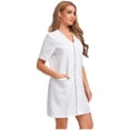 thumbnail image 3 of Aislor Robe d'Uniforme d'Infirmière pour Femmes à Manches Courtes, Tenue de Travail Médicale avec Poches, Chemise Boutonnée, Uniforme de Sarrau, Blanc G, 3 of 7