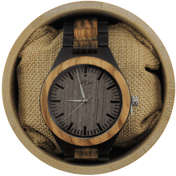 Angie Wood Creations Ebony and Zebrawood Men’s Watch With Black Markers
