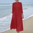 thumbnail image 1 of Robes Maxi Décontractées pour Femmes Robes Maxi en Coton et Lin pour Femmes, Robe Tunique à Boutons Col Ras du Cou Manches Longues Plissée Ligne a Fluide Longues Robes Rouge G, 1 of 9