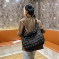 thumbnail image 1 of Autumn And Winter Women Down Bag Color Check Bag Large Capacity Messenger Bag, 1 of 8