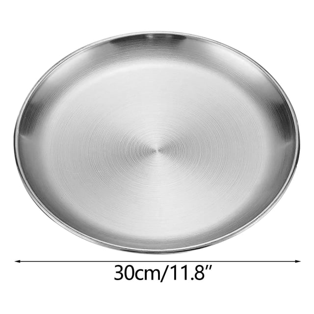 yulier Assiettes Rondes pour le Souper Assiette en Acier Inoxydable Assiettes à Dessert Assiettes Réutilisables pour le Camping en Plein Air Assiette de Service pour BBQ, Collation, Salade, Fruits, Va au Lave-Vaisselle, 11,8 Pouces, Argent