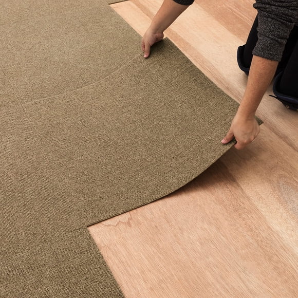 Mohawk Home 24 x 24 Indoor/Outdoor 0.25"" Pile Height Peel and Stick Carpet Tile Tan Beige Polyester (15 Tiles) (60 sqft/Box)