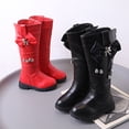 thumbnail image 3 of Pandaie Knee High Boots Girls Fashion Bowknot Riding Mid Calf Booties Low Heel Winter Dress Combat Boot Red 11.5, 3 of 5